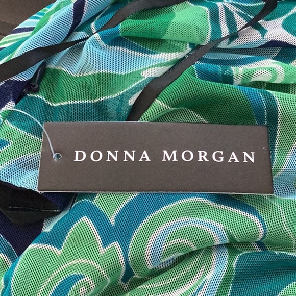 DONNA MORGAN NWT MESH MOCK NECK MAXI DRESS WHITE/GREEN SLEEVELESS SIZE 12 - Picture 9 of 10